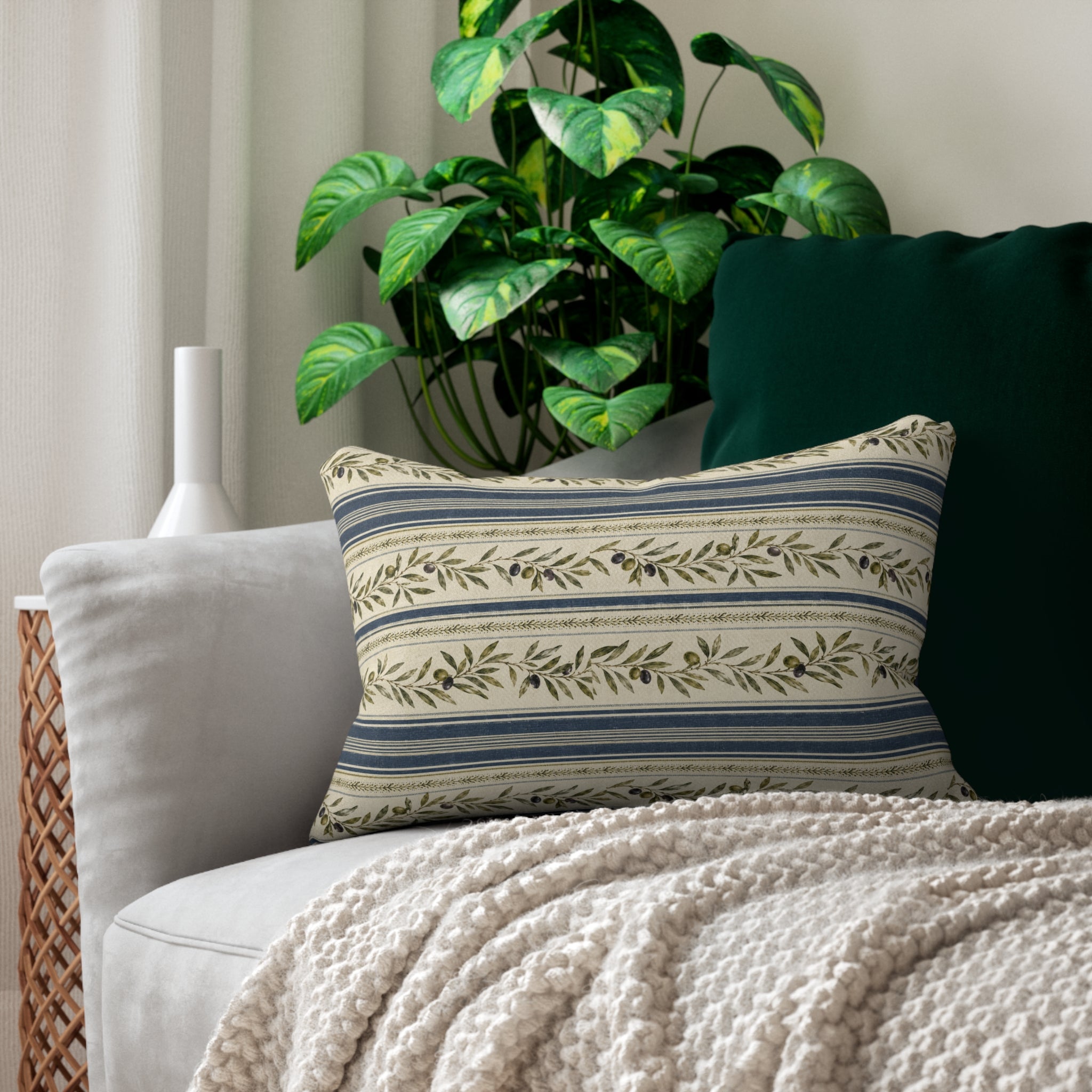 Rustic Olive Branch Striped Lumbar Pillow - Creations by Chris and Carlos