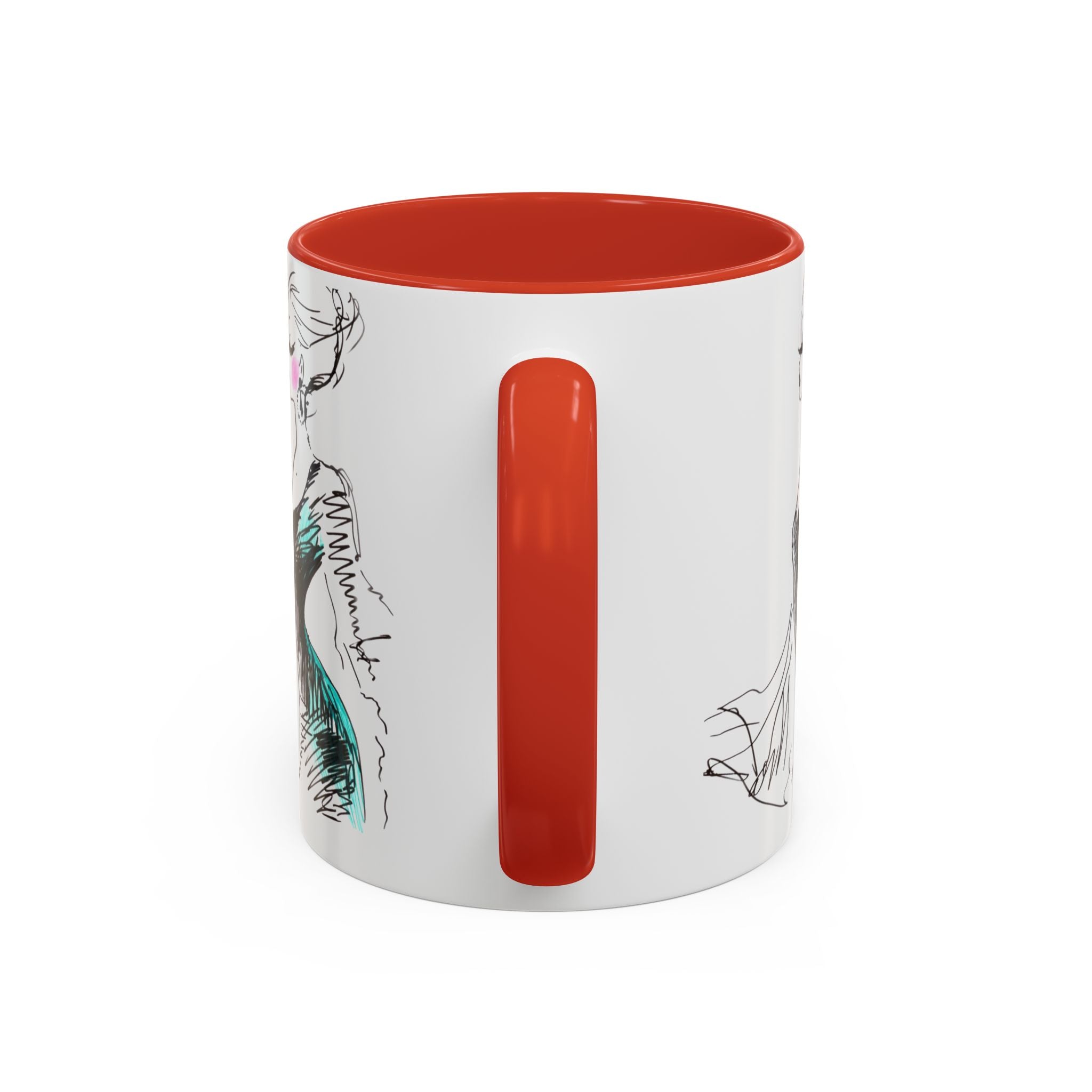 Fashion Sketch Accent Coffee Mug — Chic Hand-Drawn Dress Illustration (11/15 oz) - Creations by Chris and Carlos
