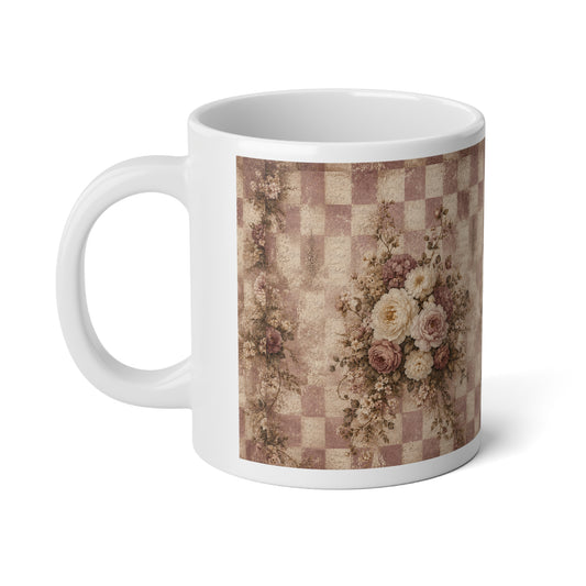 20oz Jumbo Mug — Vintage Floral Checkerboard Pattern - Creations by Chris and Carlos