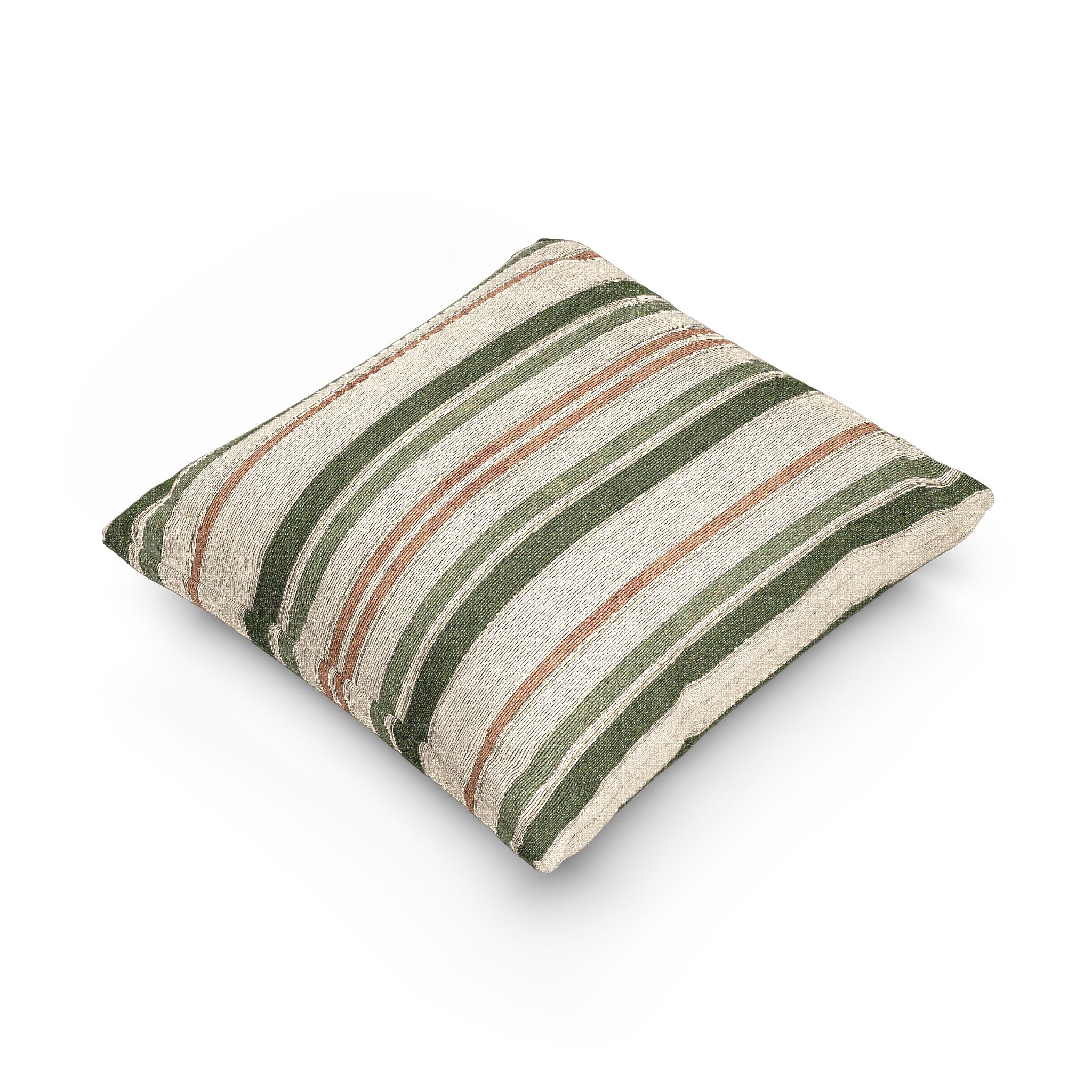 Striped Woven Pillow Cover – Neutral Green & Rust Boho Decorative Cushion - Creations by Chris and Carlos