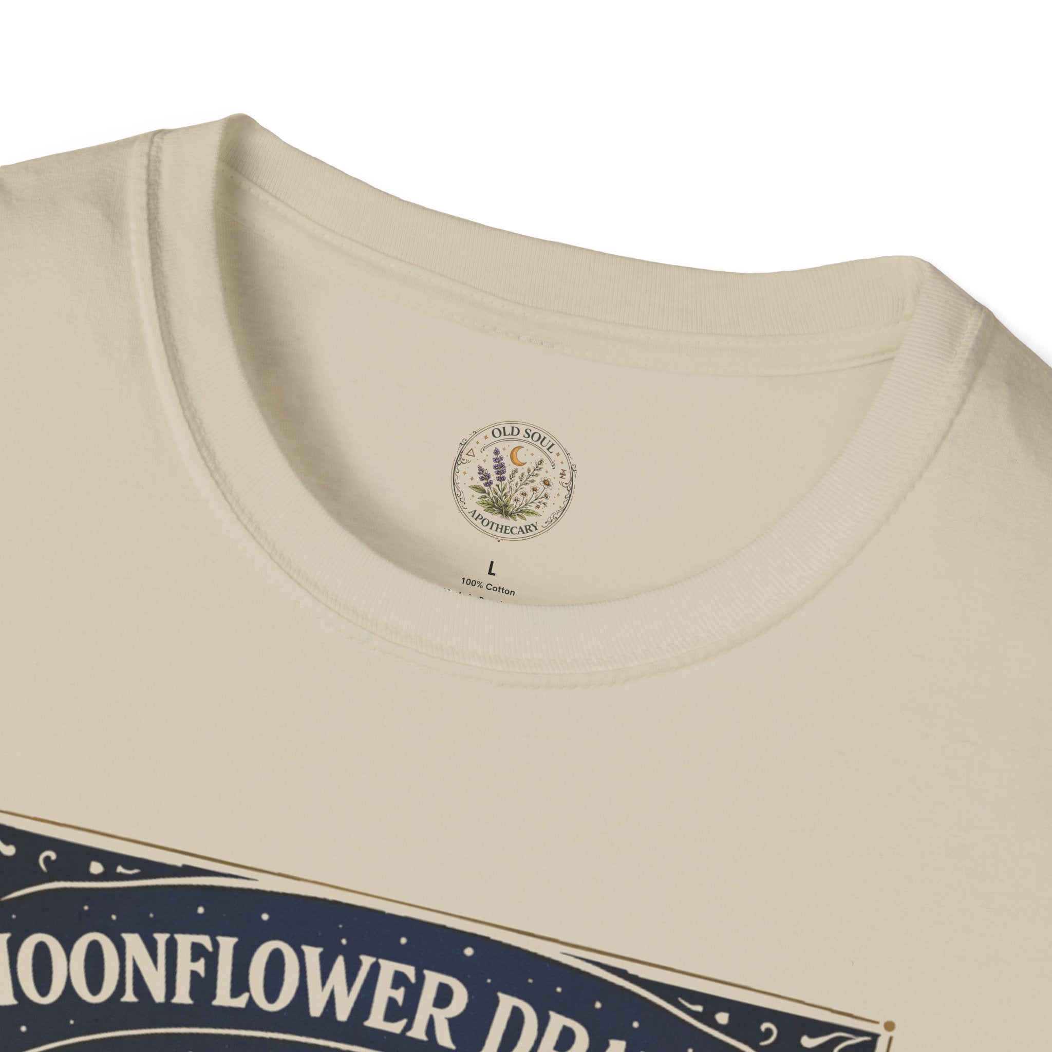 Old Soul Apothecary Moonflower Draught T‑Shirt — Botanical Moon Phase Graphic Tee - Creations by Chris and Carlos