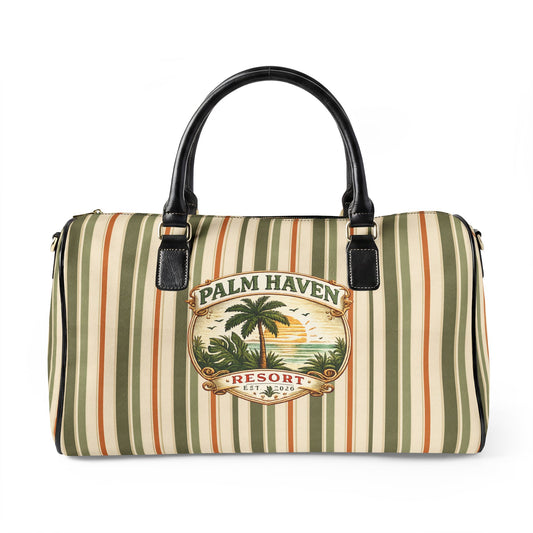 Striped Leather Weekender Bag — Olive & Tan Travel Duffle - Creations by Chris and Carlos