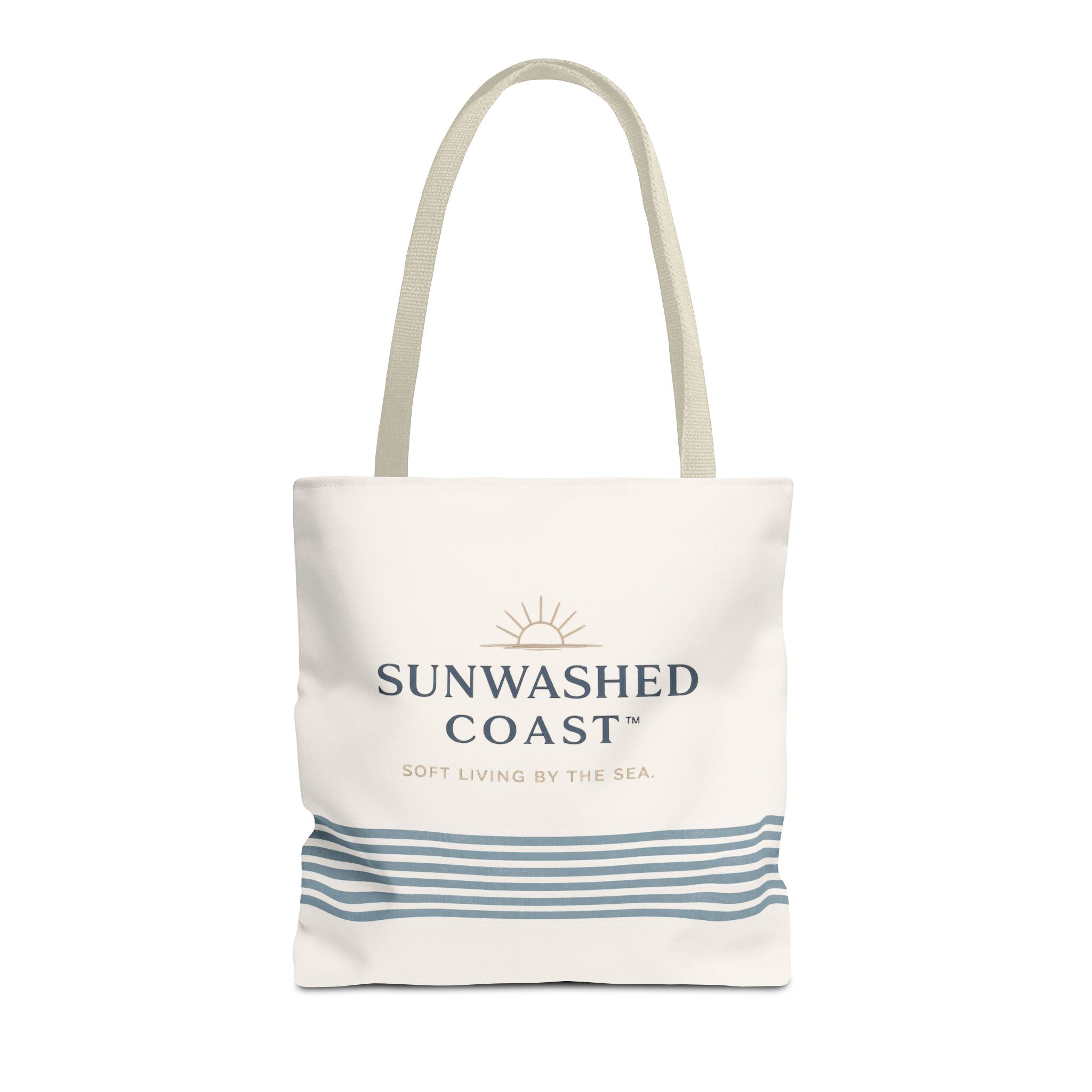 Sunwashed Coast Tote Bag – Coastal Striped Beach Canvas Tote (“Sunwashed Coast” Logo) - Creations by Chris and Carlos