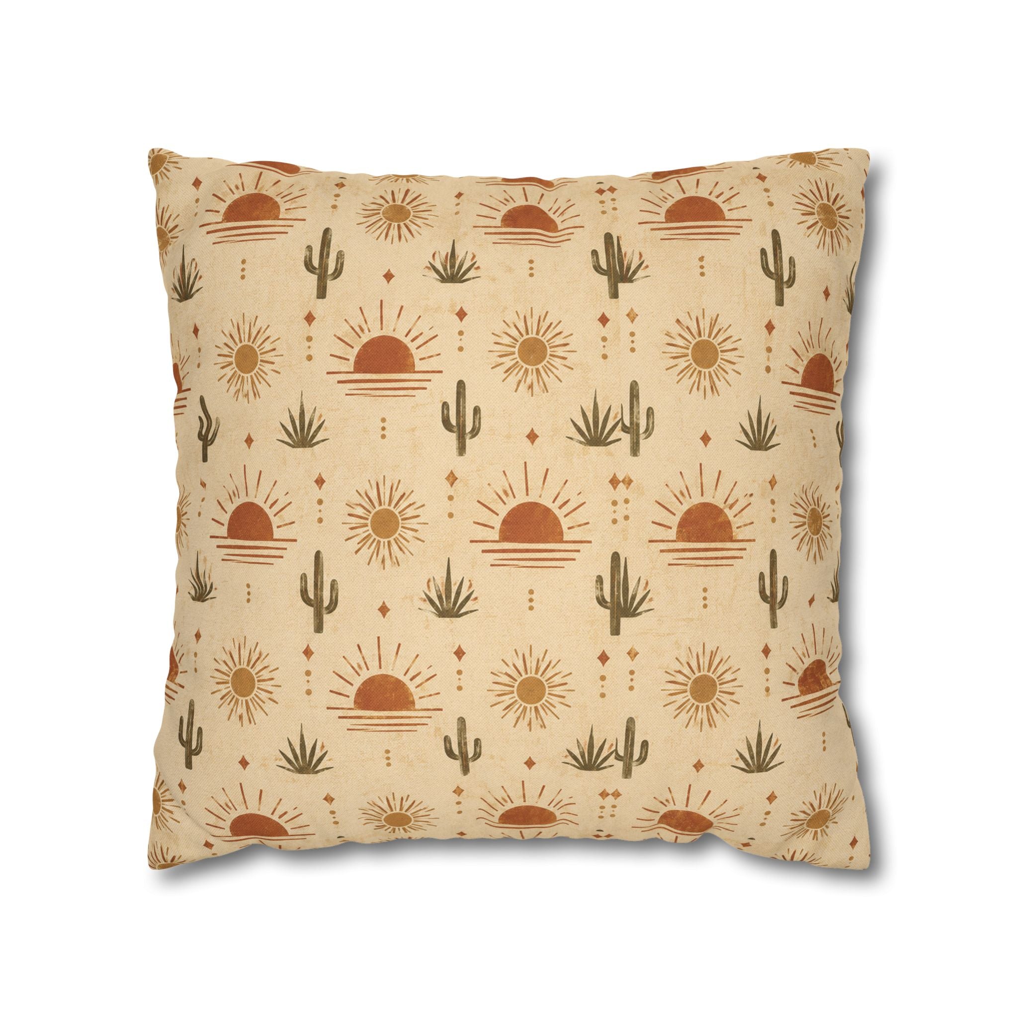 Desert Sunrise Square Pillowcase — Boho Cactus Sun Pattern - Creations by Chris and Carlos