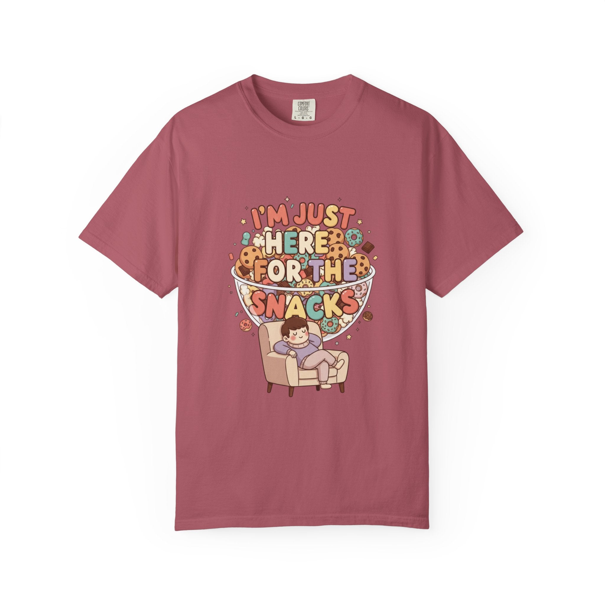 T-Shirt — "I'm Just Here for the Snacks" Funny Retro Graphic Tee - Creations by Chris and Carlos