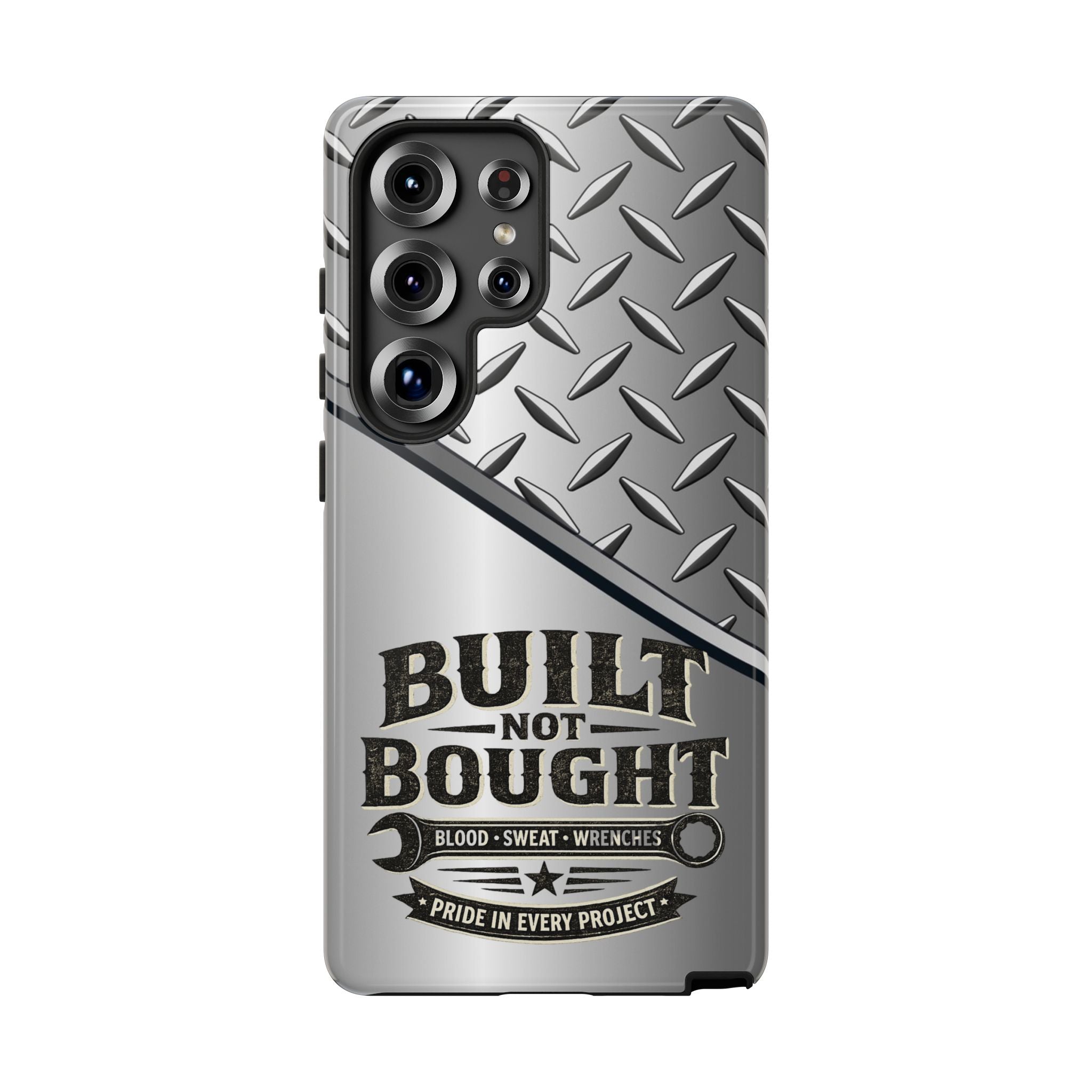 Built Not Bought Metal Diamond-Plate Phone Case — Rugged Tool Lover Gift - Creations by Chris and Carlos