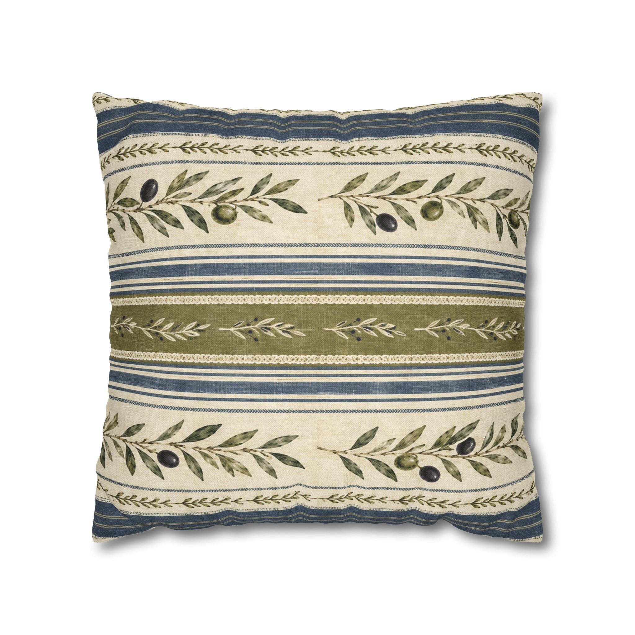 Olive & Navy Olive Branch Striped Throw Pillowcase - Creations by Chris and Carlos