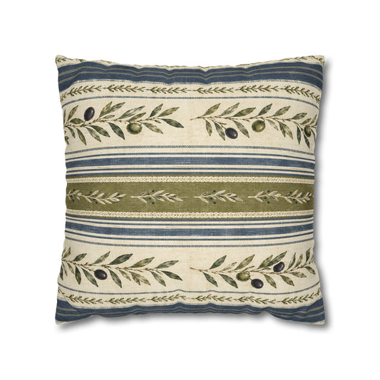 Olive & Navy Olive Branch Striped Throw Pillowcase - Creations by Chris and Carlos