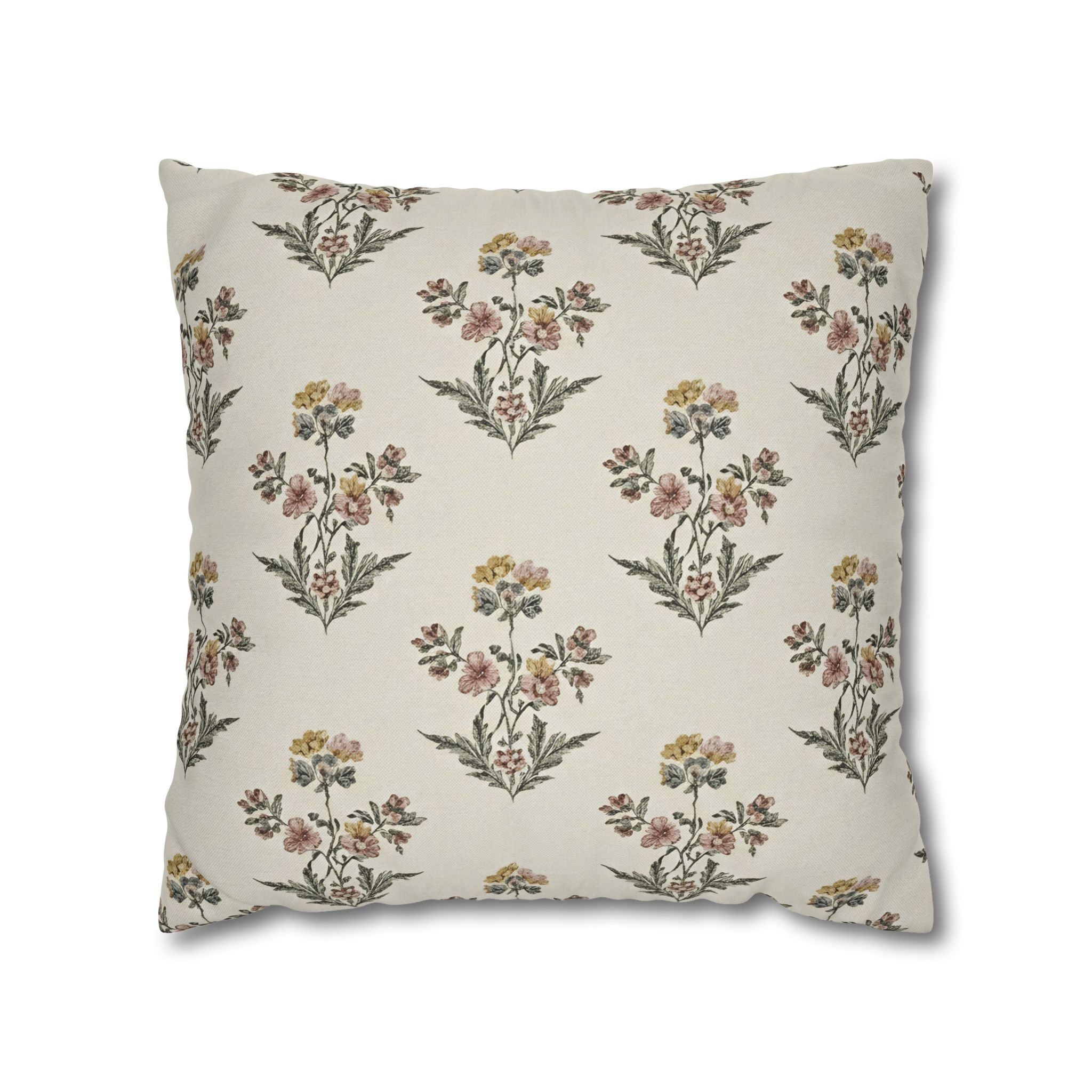 Briarwood Garden Floral Boho Square Pillowcase — Neutral Botanical Throw Pillow Cover - Creations by Chris and Carlos
