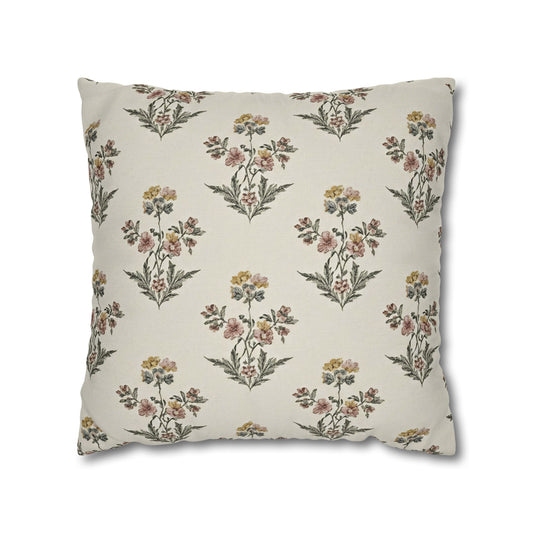 Briarwood Garden Floral Boho Square Pillowcase — Neutral Botanical Throw Pillow Cover - Creations by Chris and Carlos