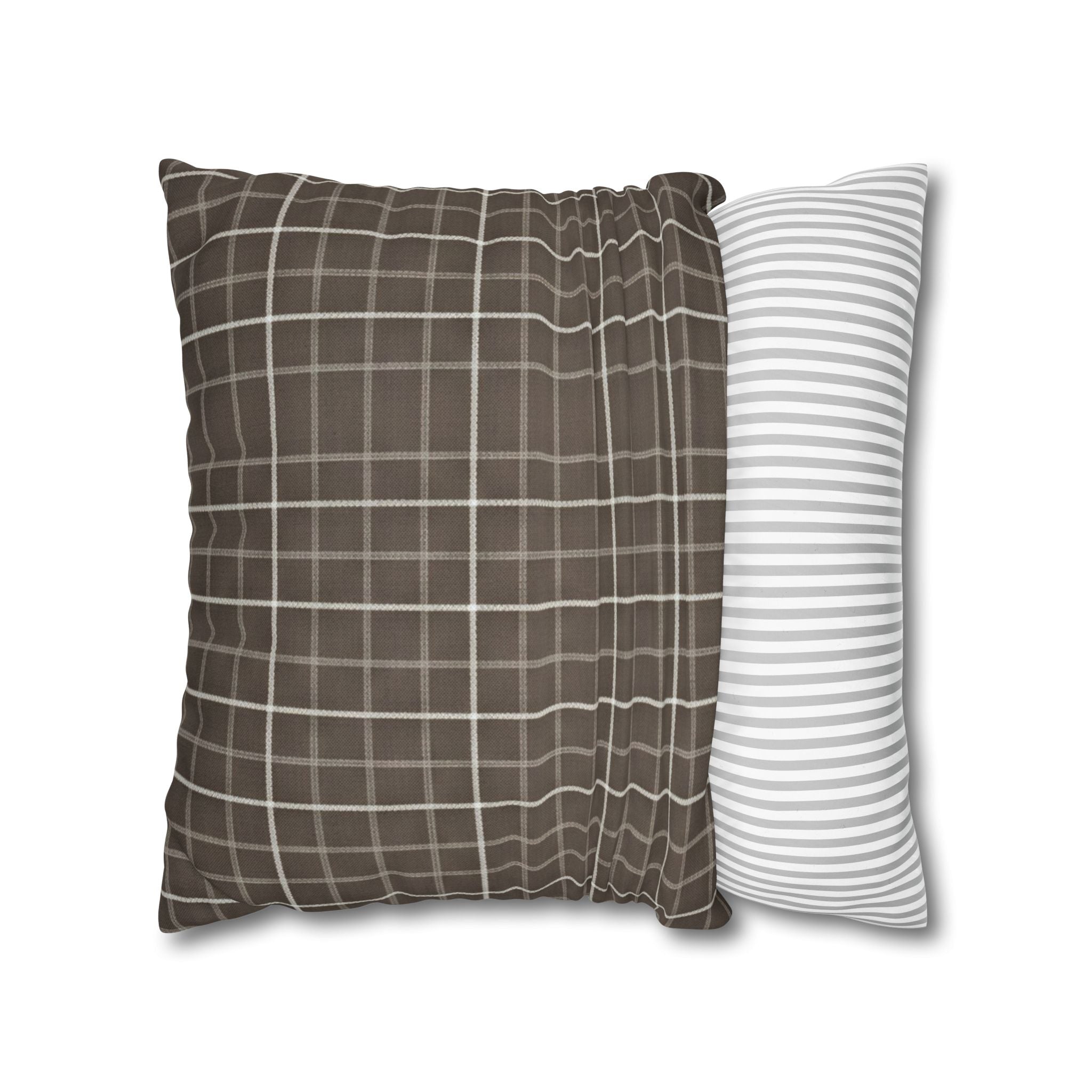 Brown Plaid Square Pillowcase — Cozy Farmhouse Throw Pillow Cover - Creations by Chris and Carlos