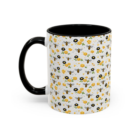 Bee & Yellow Floral Accent Coffee Mug – Cute Spring Floral Pattern (11/15oz) - Creations by Chris and Carlos