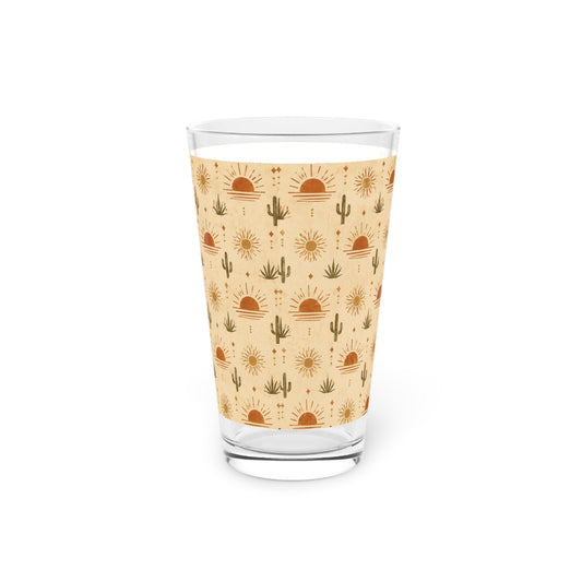 Desert Sunset Pint Glass — 16oz Southwestern Cactus & Sun Pattern - Creations by Chris and Carlos