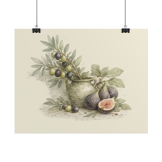 Botanical Fig & Olive Still Life Rolled Poster — Vintage Kitchen Wall Art - Creations by Chris and Carlos