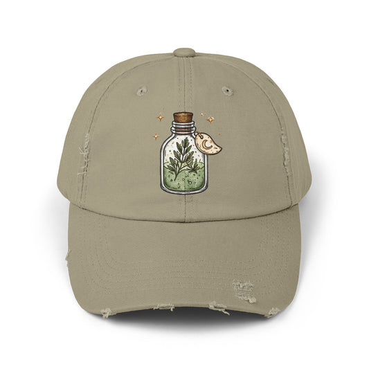 Old Soul Apothecary Distressed Black Cap with Botanical Potion Bottle & Moon Patch - Creations by Chris and Carlos
