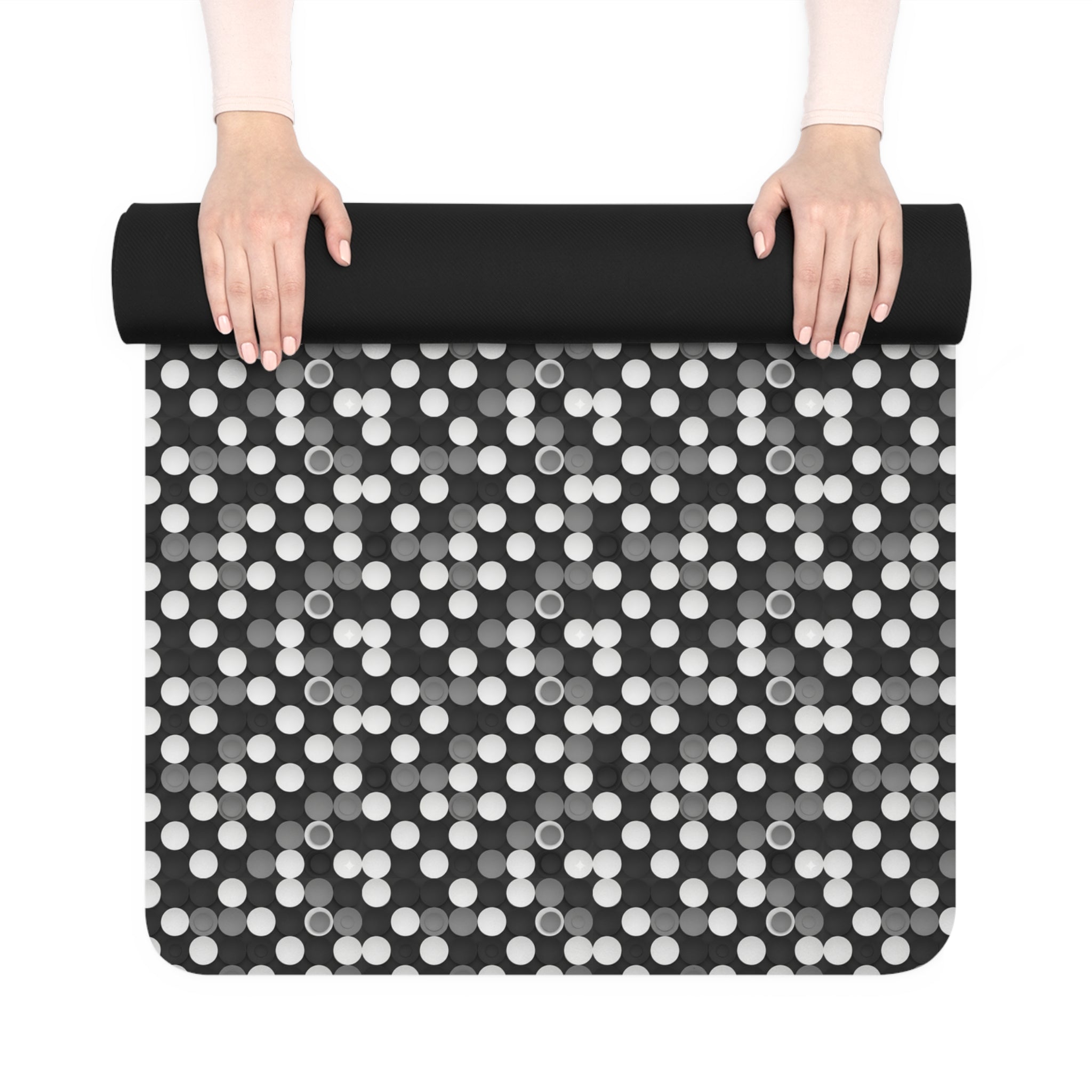 Prism Point Athletic Collection- Non-Slip Rubber Yoga Mat Black & White Dot Grip Pattern - Creations by Chris and Carlos