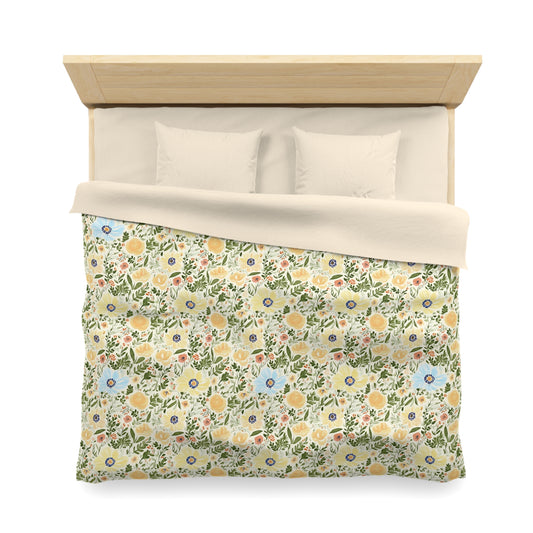 The Artisanal Flora Gallery Vintage Floral Duvet Cover — Pastel Wildflower Microfiber Bedding - Creations by Chris and Carlos