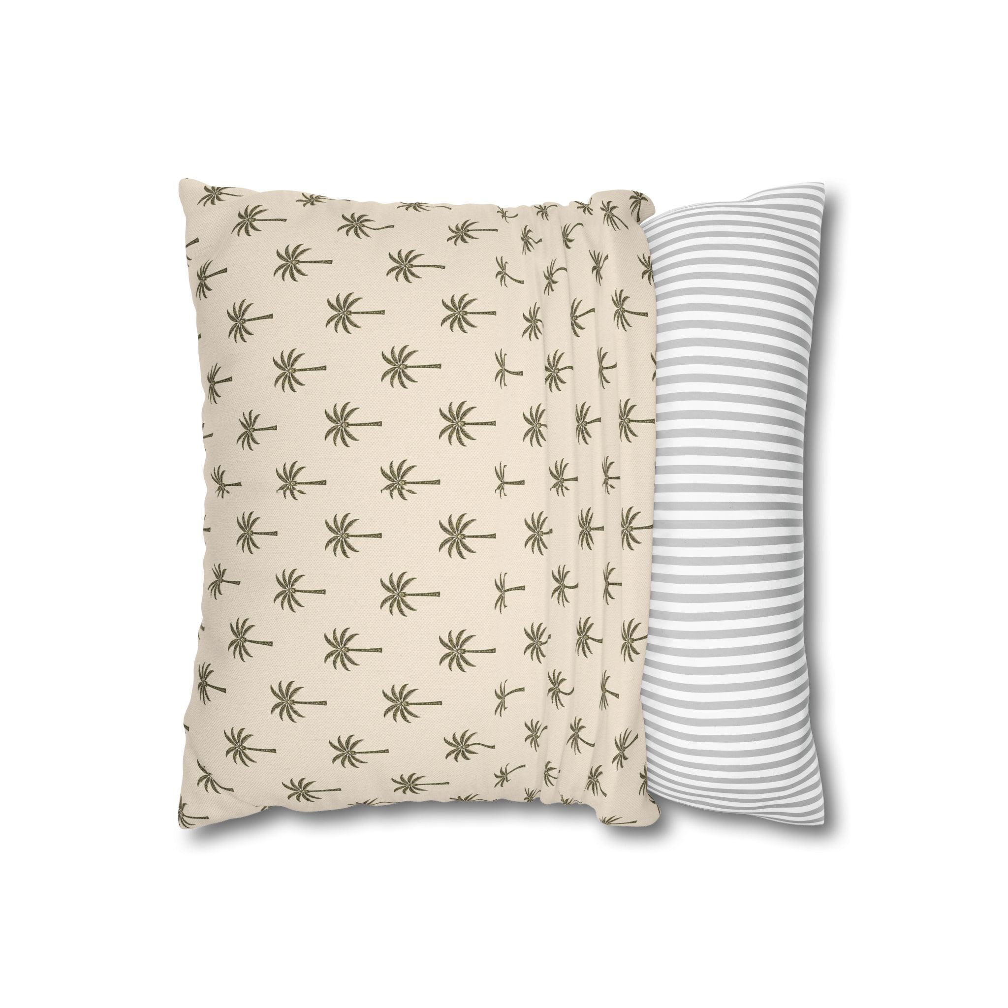 Palm Pattern Square Pillowcase — Tropical Beige Decorative Throw Pillow Cover - Creations by Chris and Carlos