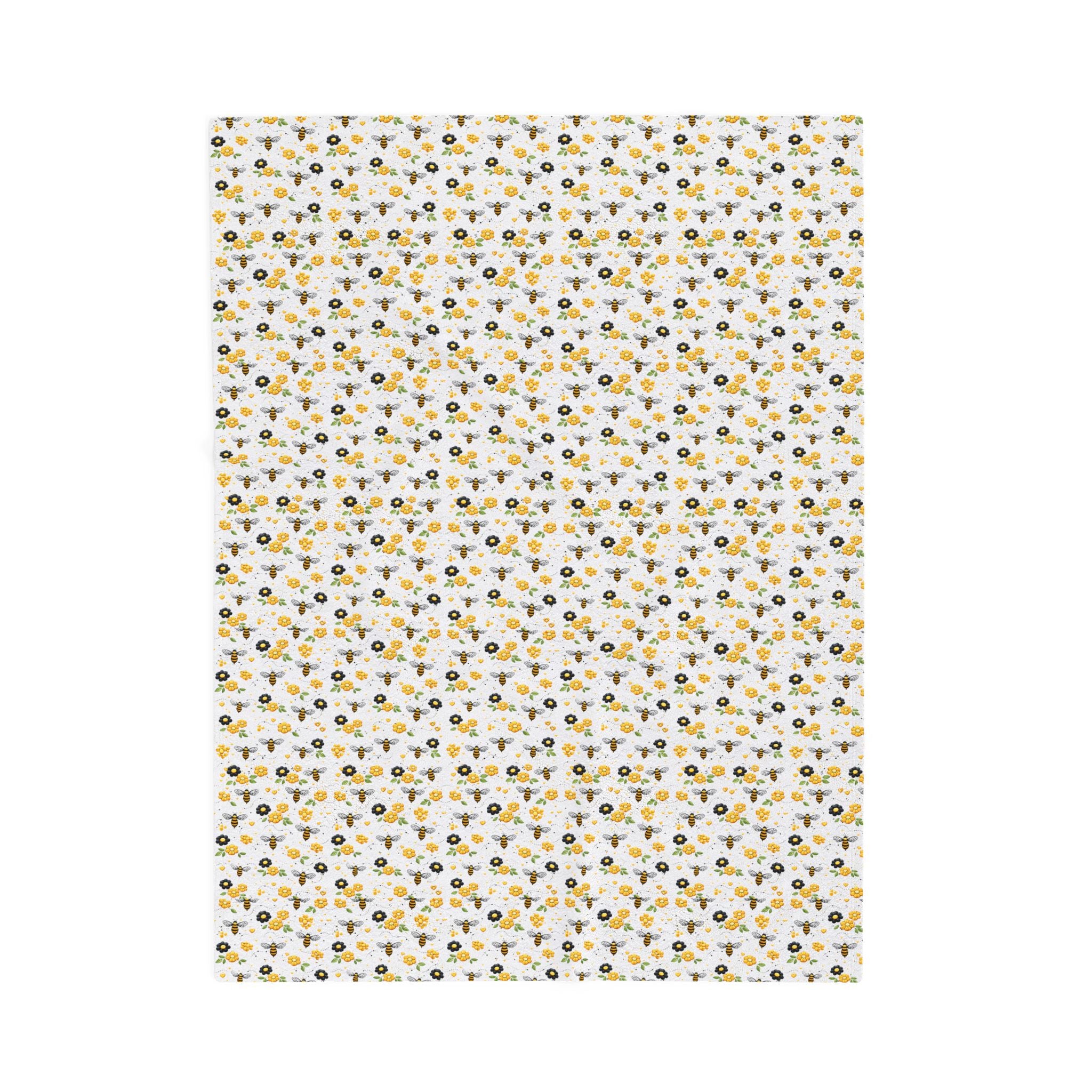 Bee & Sunflower Velveteen Plush Blanket — Cozy Floral Throw for Spring, Garden Lovers & Gift Giving - Creations by Chris and Carlos