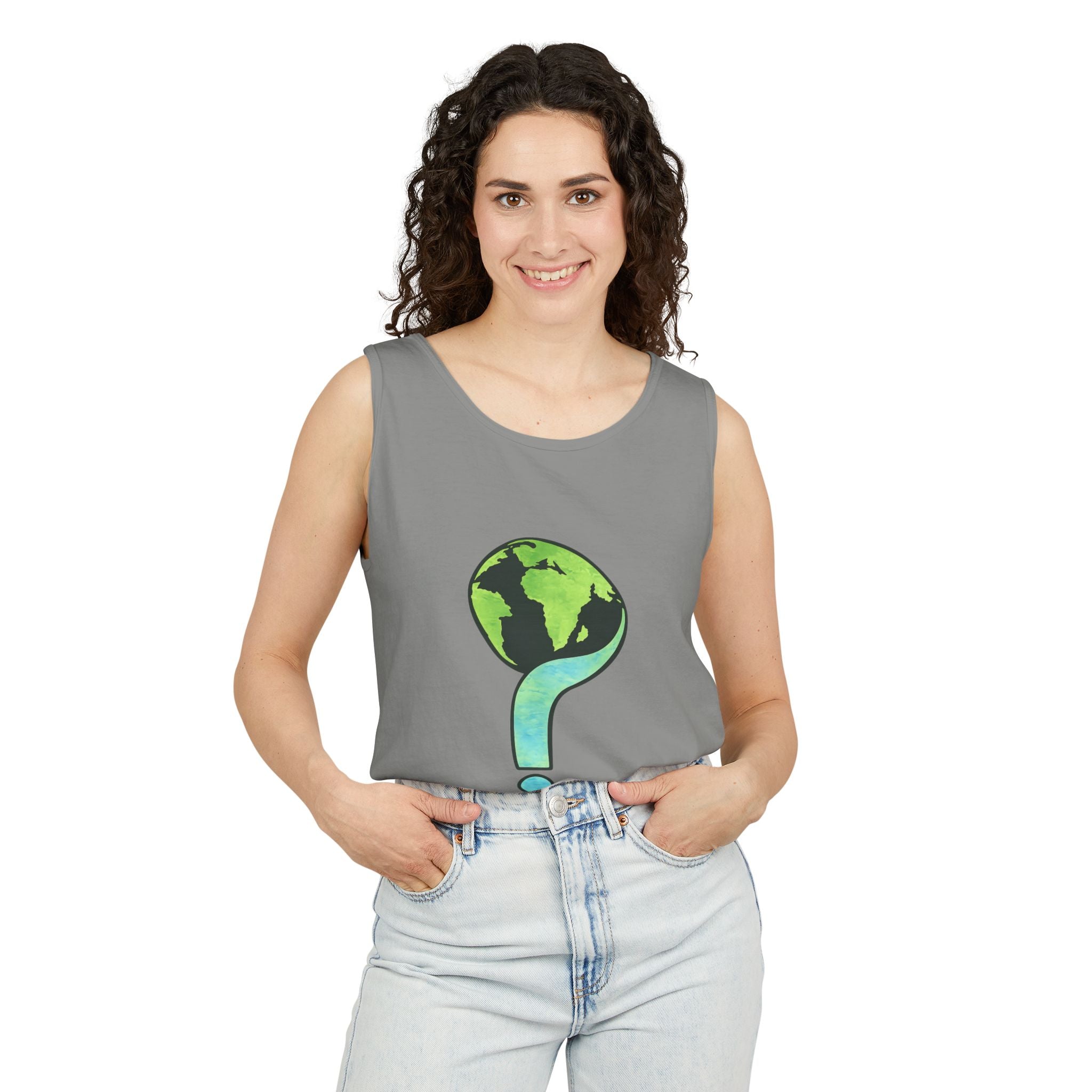Earth Question Mark Tank Top — Sustainable Planet Graphic Tank - Creations by Chris and Carlos