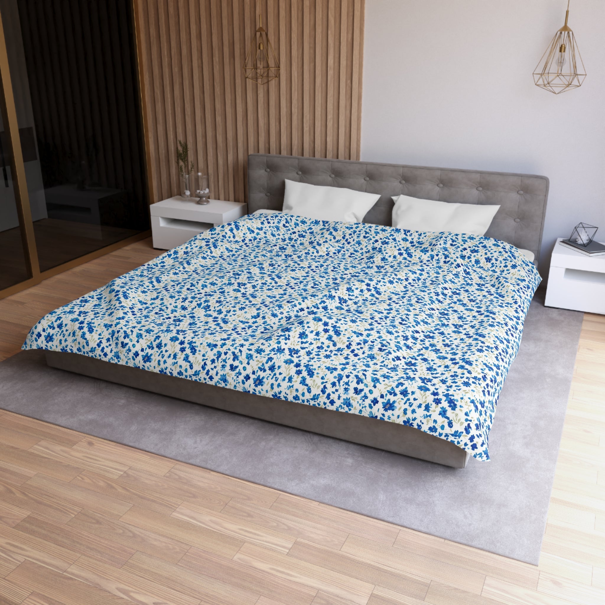 The Artisanal Flora Gallery Blue Ditsy Floral Microfiber Duvet Cover - Creations by Chris and Carlos