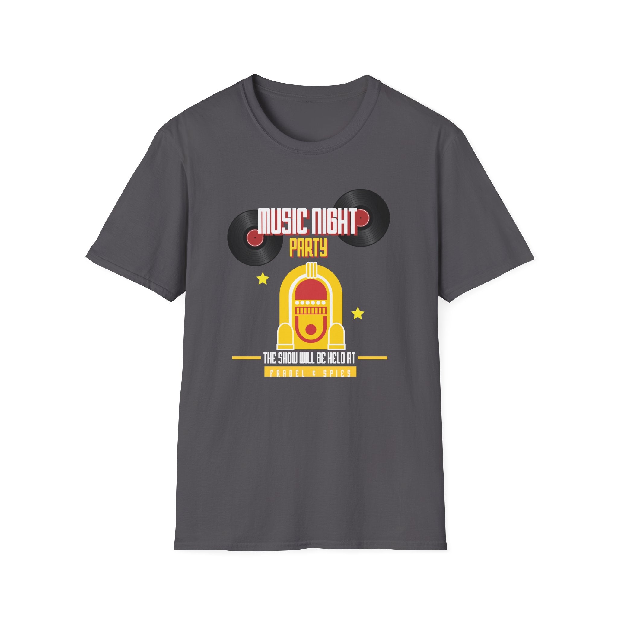 Music Night Party T-Shirt — Retro Jukebox & Vinyl Record Tee - Creations by Chris and Carlos