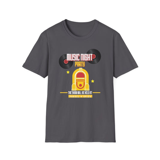 Music Night Party T-Shirt — Retro Jukebox & Vinyl Record Tee - Creations by Chris and Carlos