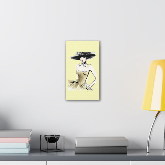 Fashion Illustration Canvas Wall Art - Elegant Woman in Gold Dress (Stretched Canvas) - Creations by Chris and Carlos