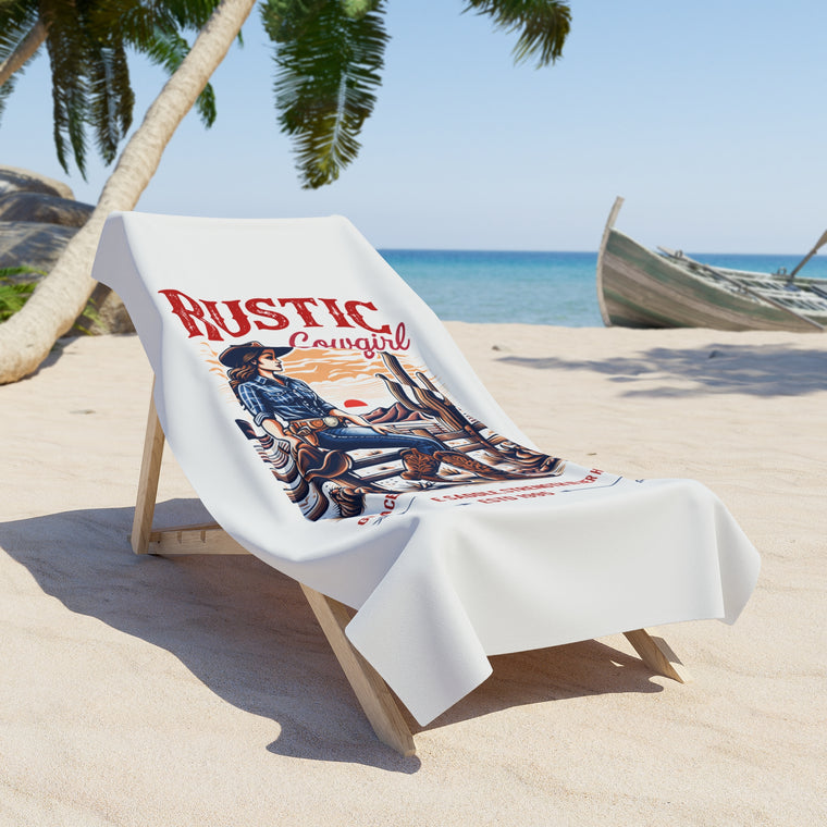 Rustic Cowgirl Beach Towel — Vintage Western Cowgirl Graphic - Creations by Chris and Carlos