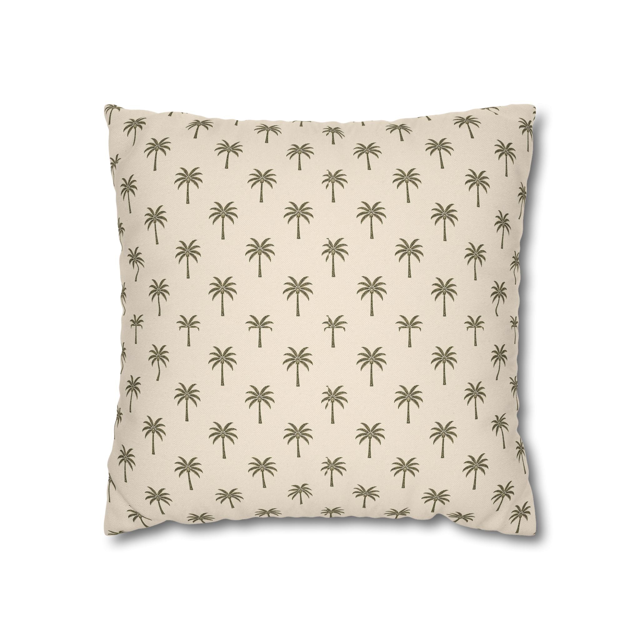 Palm Pattern Square Pillowcase — Tropical Beige Decorative Throw Pillow Cover - Creations by Chris and Carlos