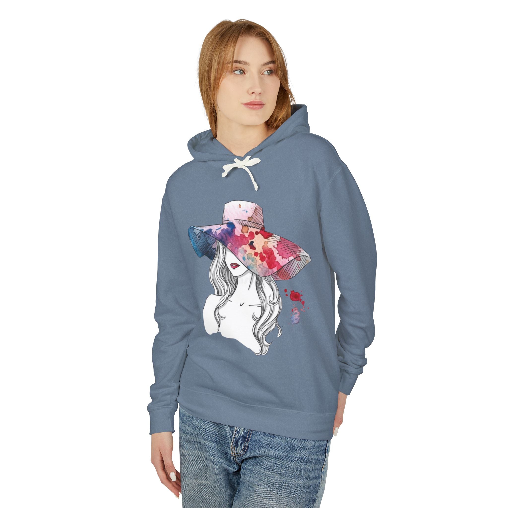 Watercolor Hat Lady Hoodie — Floral Sunhat Portrait Pullover - Creations by Chris and Carlos