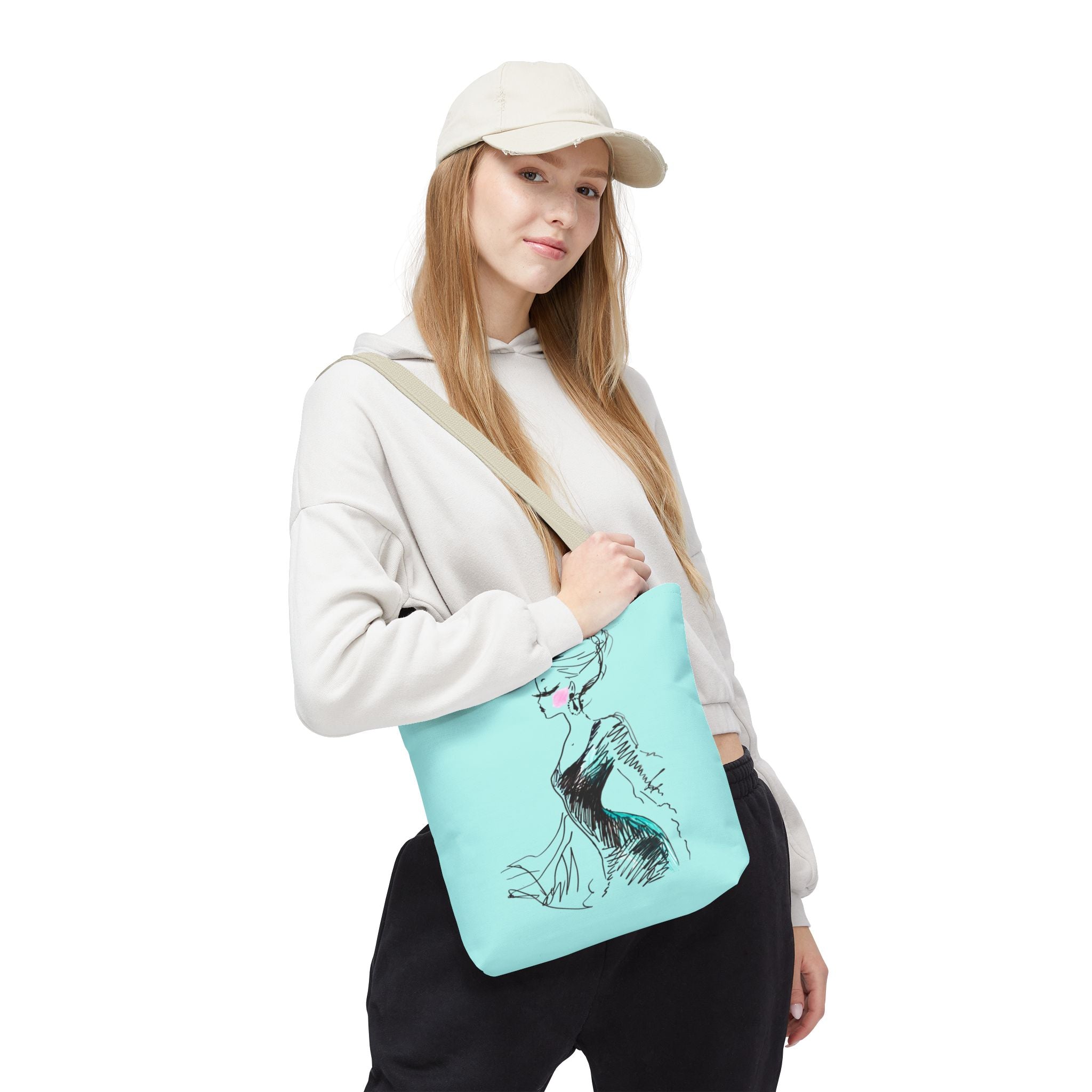 Fashion Sketch Tote Bag – Chic Aqua Illustration Tote - Creations by Chris and Carlos