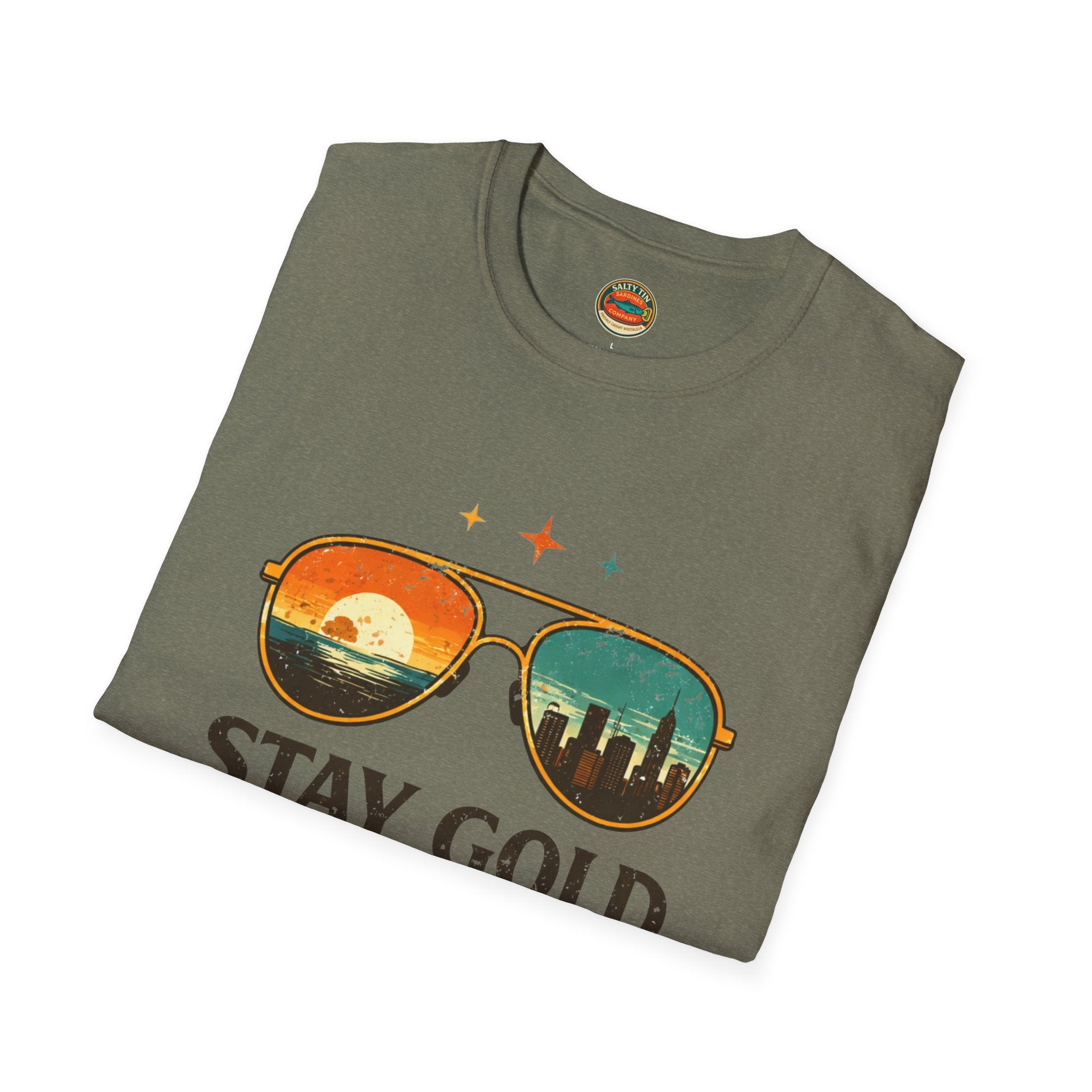 Stay Gold Old Soul T-Shirt - Vintage Sunglasses Sunset Graphic - Creations by Chris and Carlos
