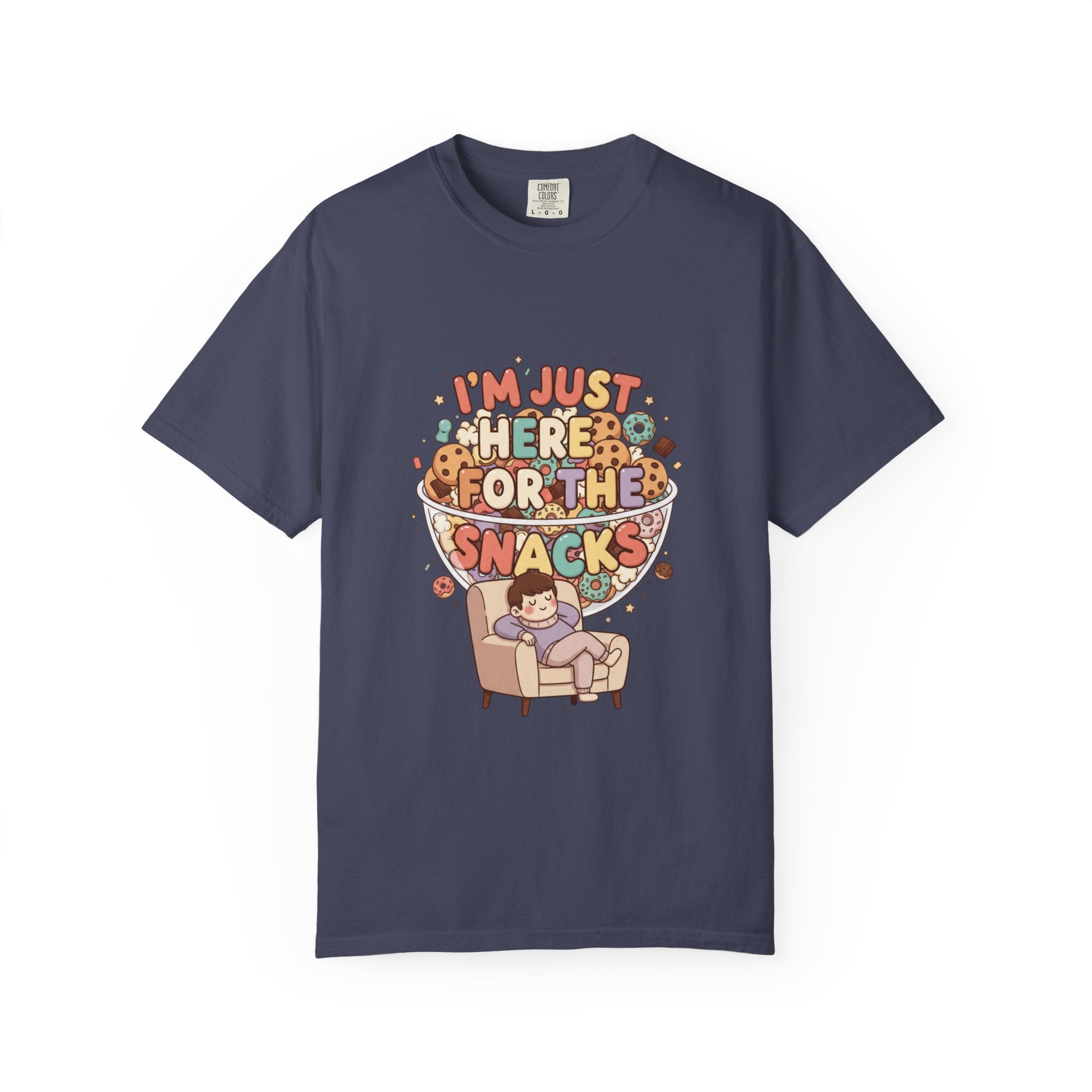 T-Shirt — "I'm Just Here for the Snacks" Funny Retro Graphic Tee - Creations by Chris and Carlos