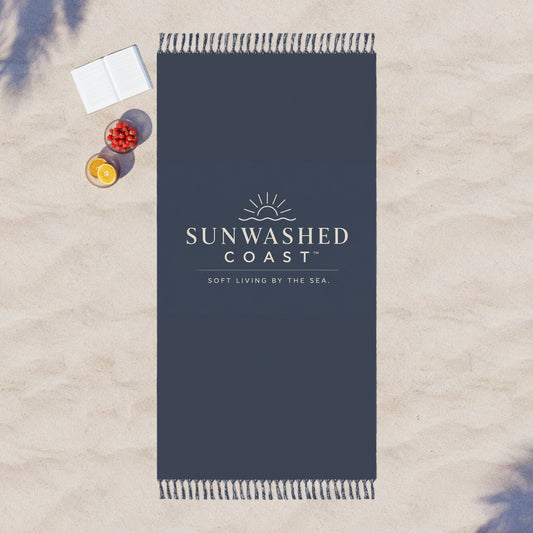 Sunwashed Coast Boho Beach Towel – ‘Soft Living by the Sea’ Fringe Beach Blanket - Creations by Chris and Carlos