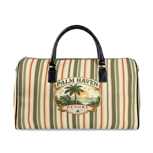 Striped Leather Weekender Bag — Olive & Tan Travel Duffle - Creations by Chris and Carlos