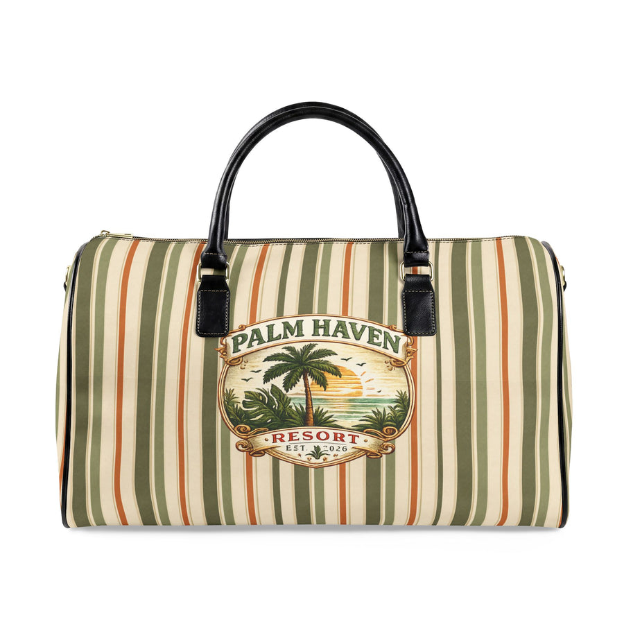 Striped Leather Weekender Bag — Olive & Tan Travel Duffle