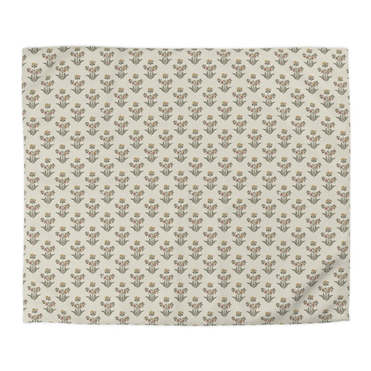 Neutral Floral Pattern Microfiber Duvet Cover — Minimal Boho Bedding - Creations by Chris and Carlos