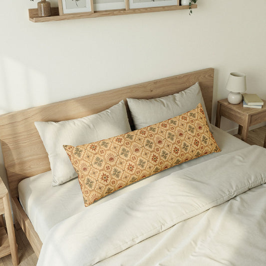 Boho Tile Pattern Body Pillow — Rustic Earth-Tone Lumbar Support - Creations by Chris and Carlos