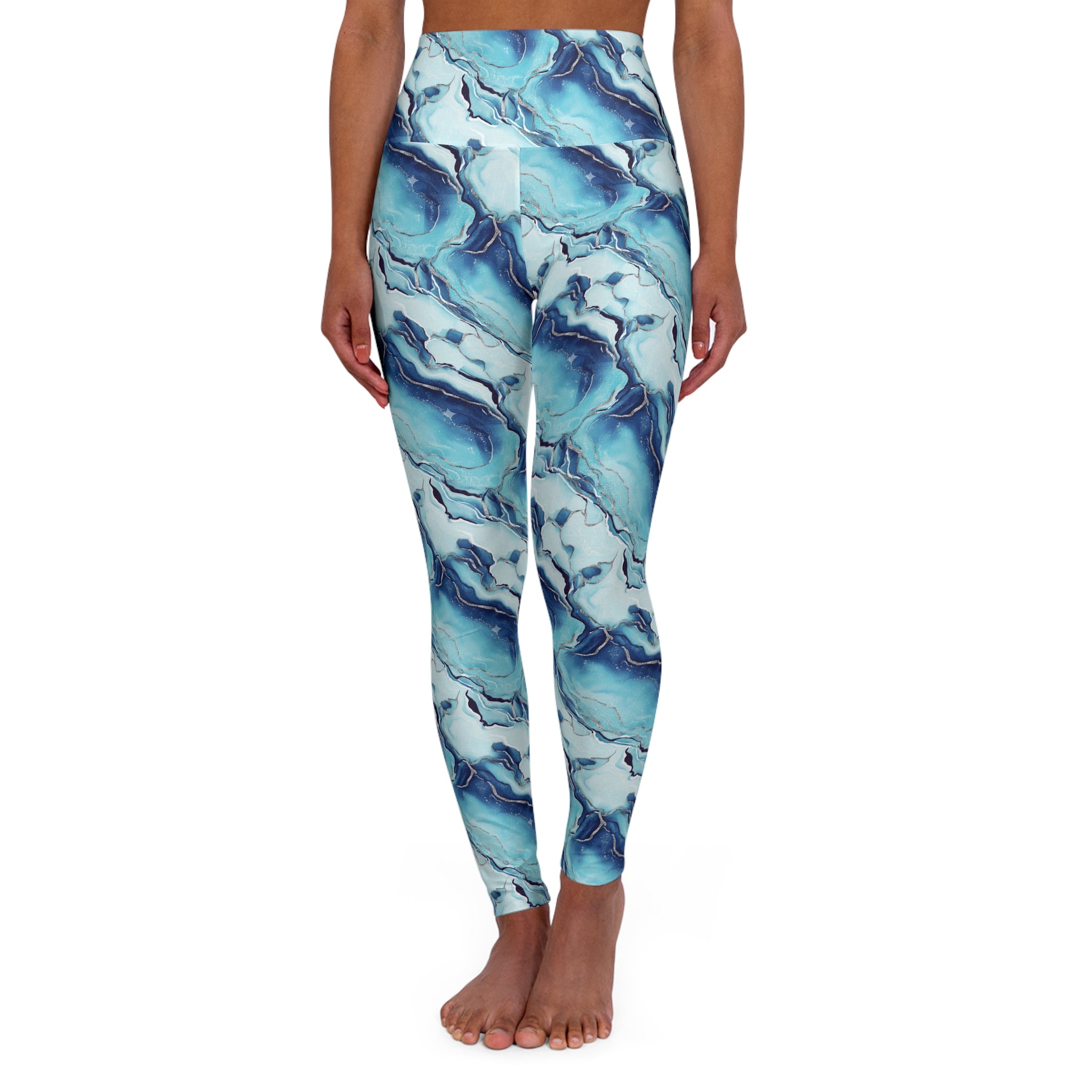 Marble Print High-Waisted Yoga Leggings — Navy Stone Pattern - Creations by Chris and Carlos
