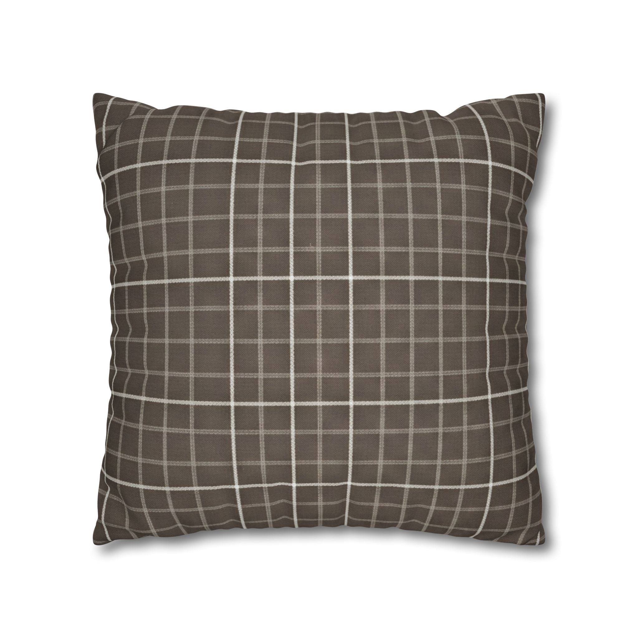 Brown Plaid Square Pillowcase — Cozy Farmhouse Throw Pillow Cover - Creations by Chris and Carlos
