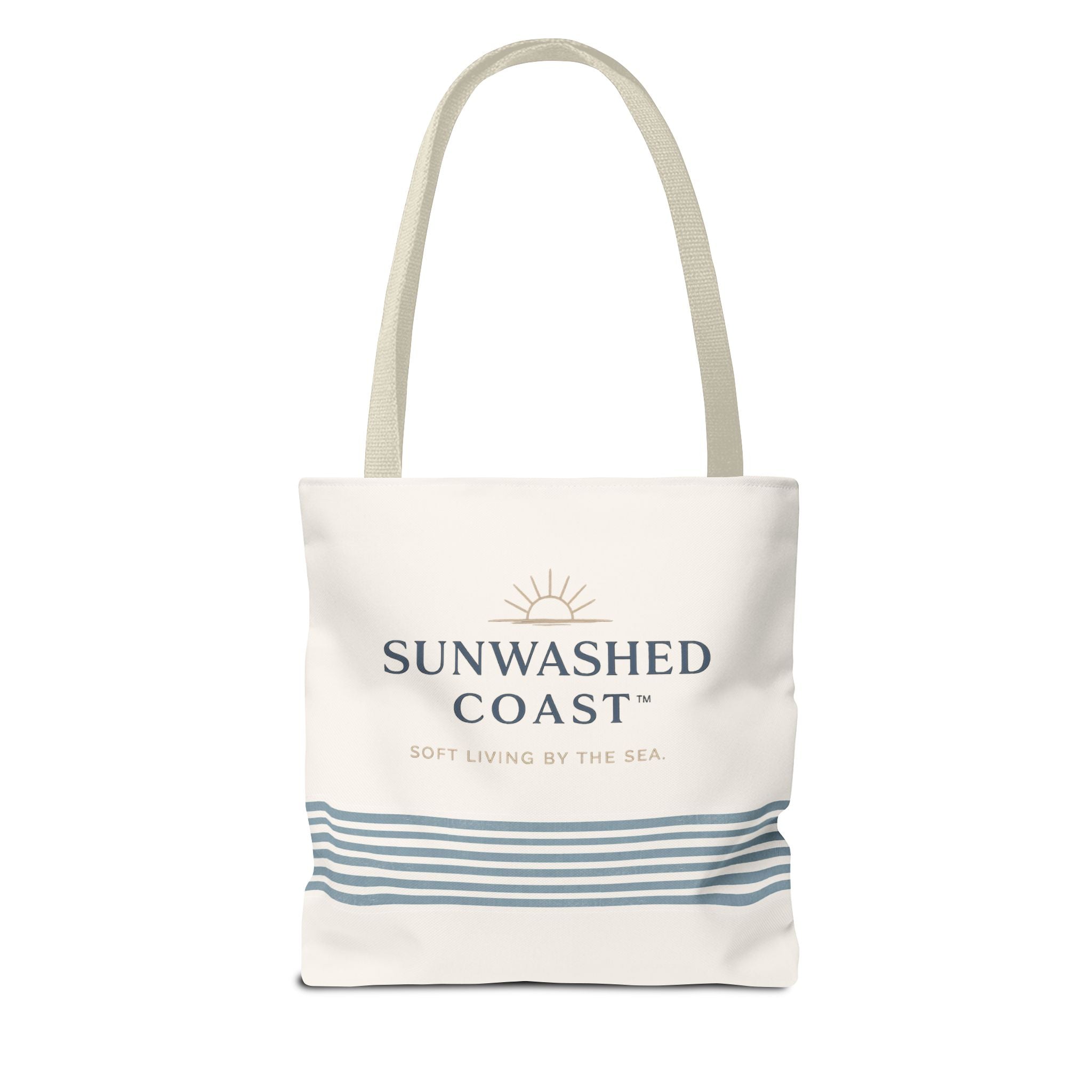 Sunwashed Coast Tote Bag – Coastal Striped Beach Canvas Tote (“Sunwashed Coast” Logo) - Creations by Chris and Carlos