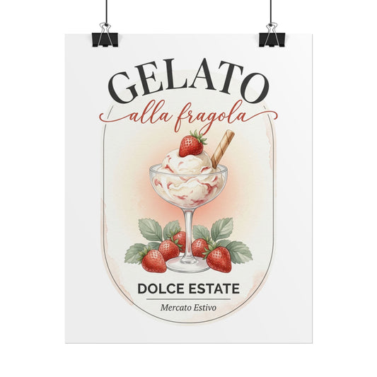 Gelato alla Fragola Poster — Vintage Italian Strawberry Ice Cream Wall Art - Creations by Chris and Carlos