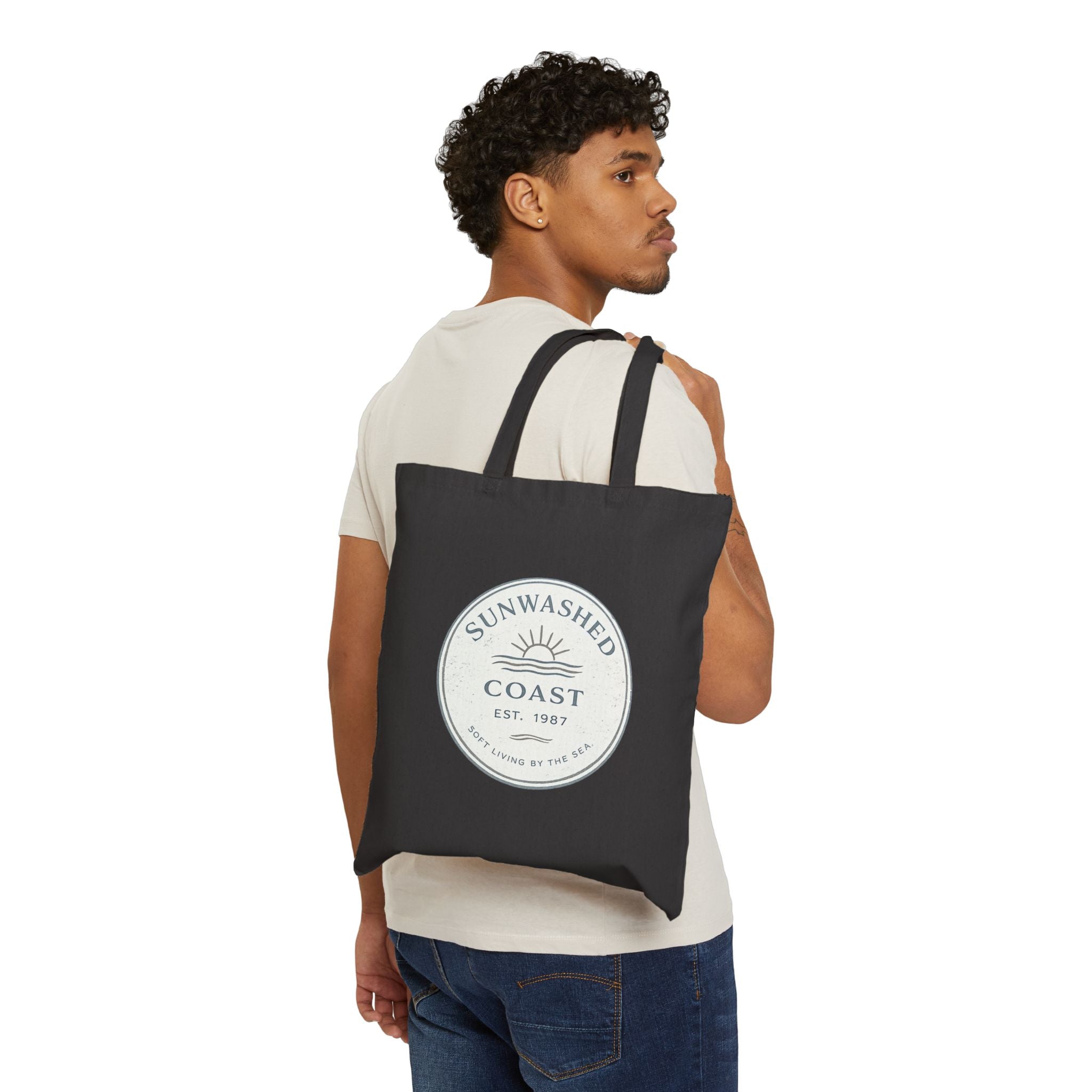 Coastal Sunwashed Tote Bag — "Sunwashed Coast" Canvas Market Tote - Creations by Chris and Carlos