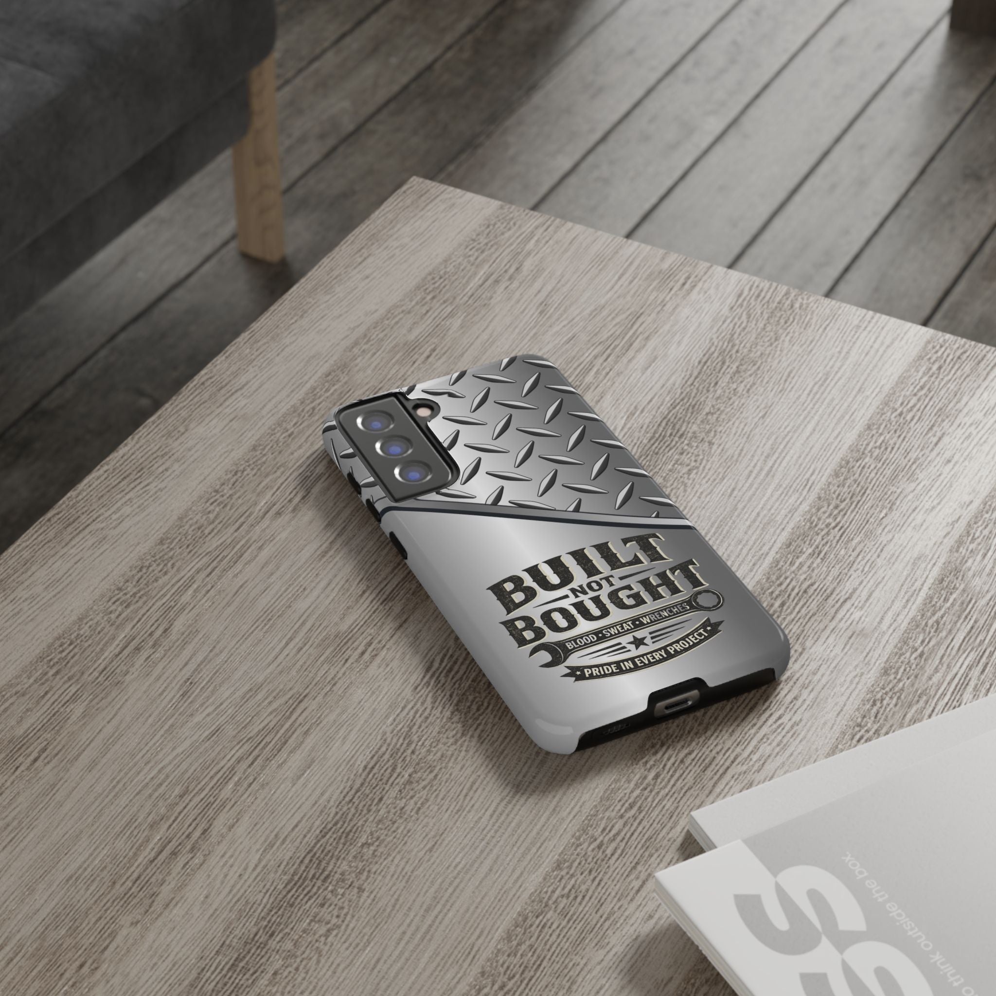 Built Not Bought Metal Diamond-Plate Phone Case — Rugged Tool Lover Gift - Creations by Chris and Carlos