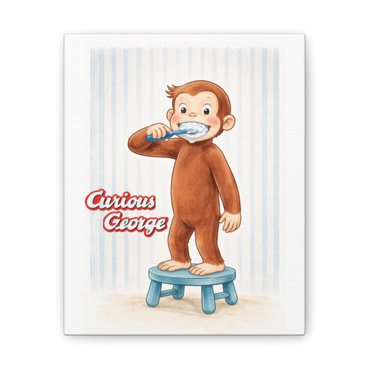 Curious George Canvas Wall Art - Kids Nursery Brushing Teeth Print - Creations by Chris and Carlos