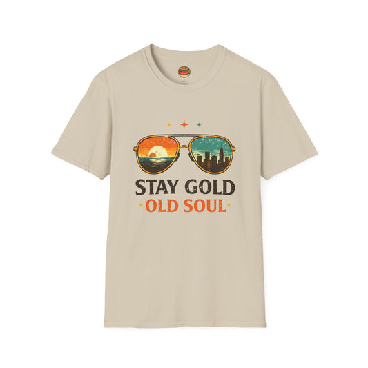 Stay Gold Old Soul T-Shirt - Vintage Sunglasses Sunset Graphic - Creations by Chris and Carlos