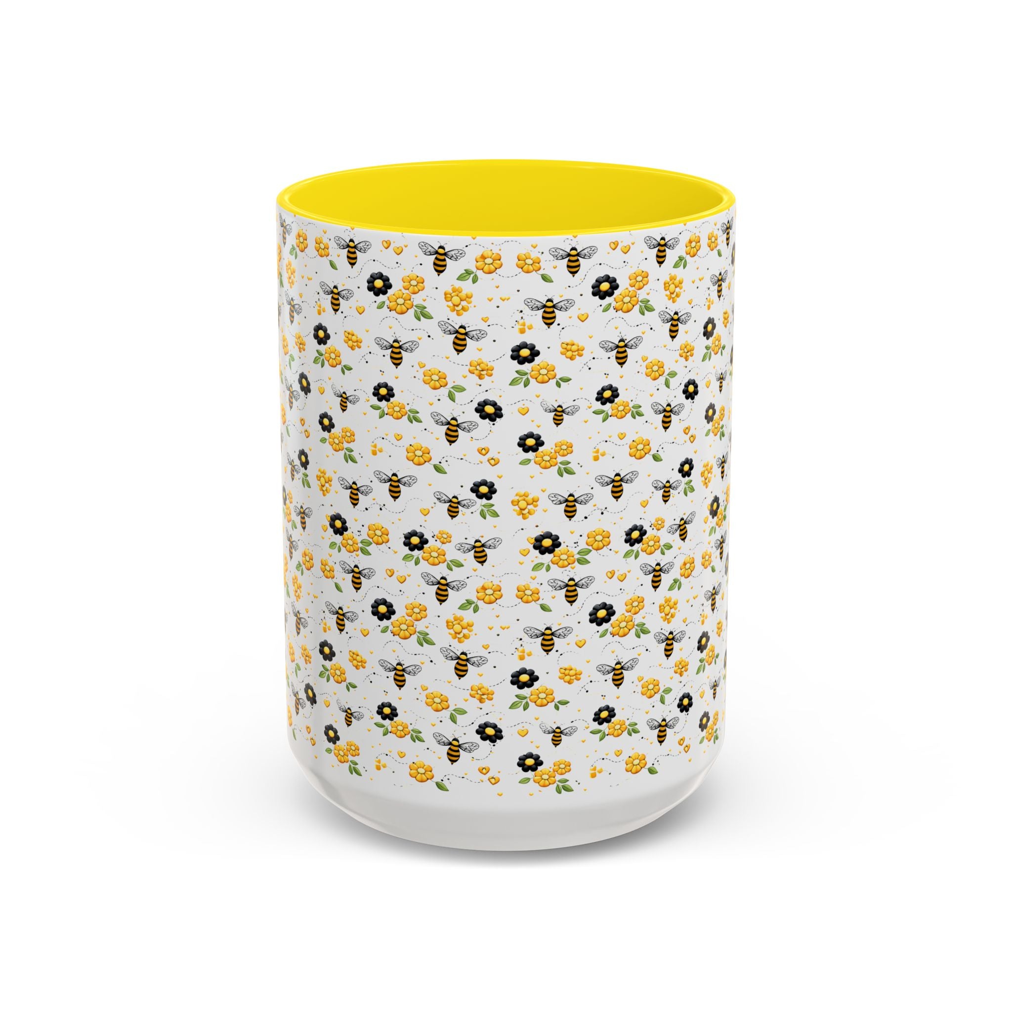 Bee & Yellow Floral Accent Coffee Mug – Cute Spring Floral Pattern (11/15oz) - Creations by Chris and Carlos