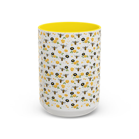 Bee & Yellow Floral Accent Coffee Mug – Cute Spring Floral Pattern (11/15oz) - Creations by Chris and Carlos