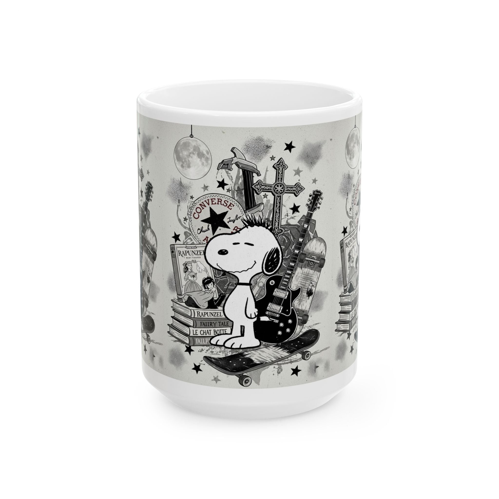 Snoopy Rocker Ceramic Mug – Vintage Skateboard & Guitar Coffee Cup (11oz/15oz) - Creations by Chris and Carlos